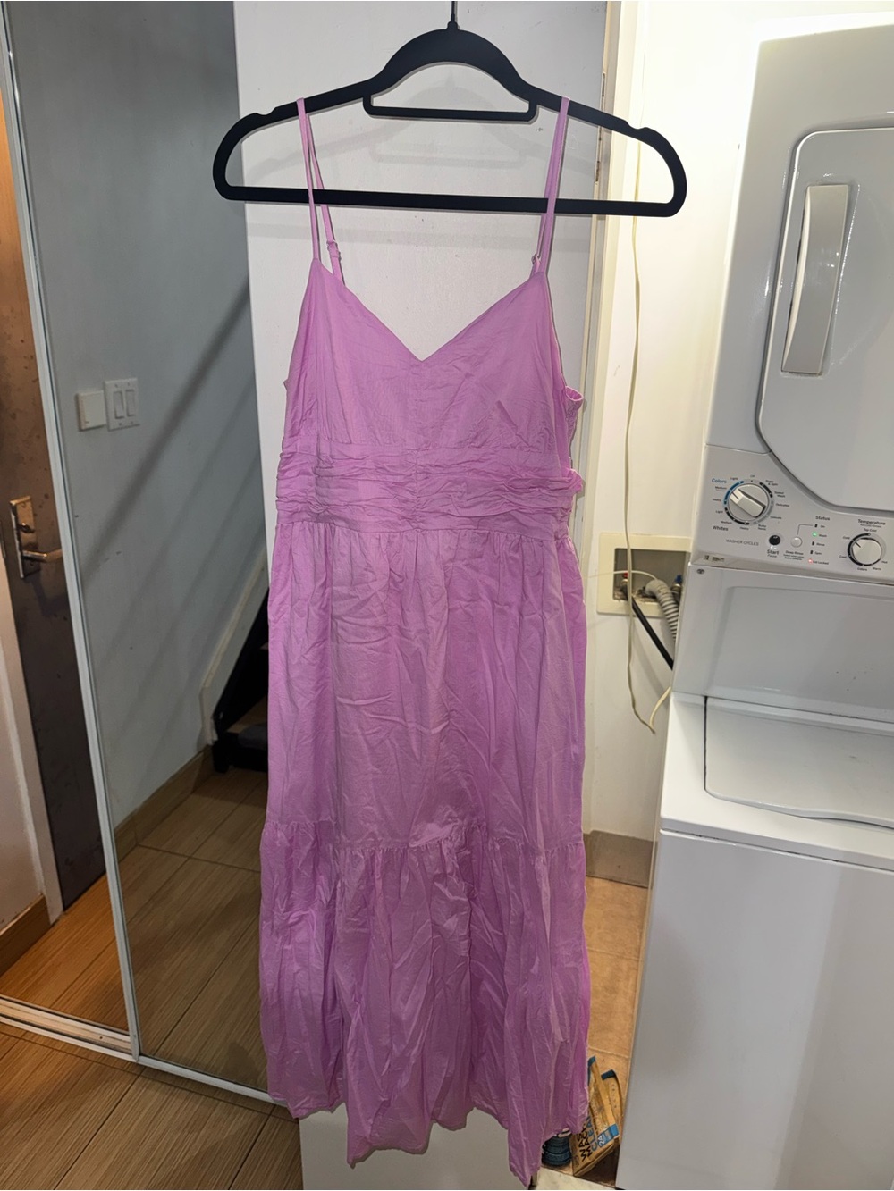 Lilac Spaghetti Strap Tiered Midi Dress
